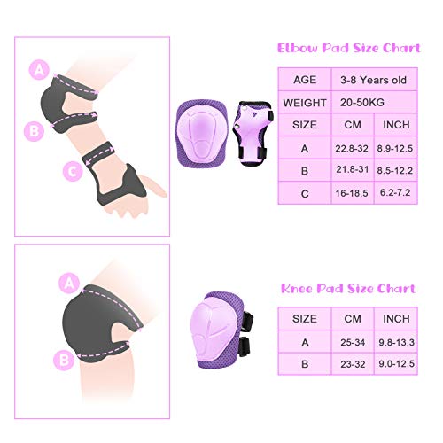 SKL Knee and Elbow Pads for Kids Toddler Protective Gear Set 3 in 1 Knee Pads with Wrist Guards for Skating Cycling Skateboard Scooter Children Aged 3-8 [Upgraded] Purple - Thumbnail 4