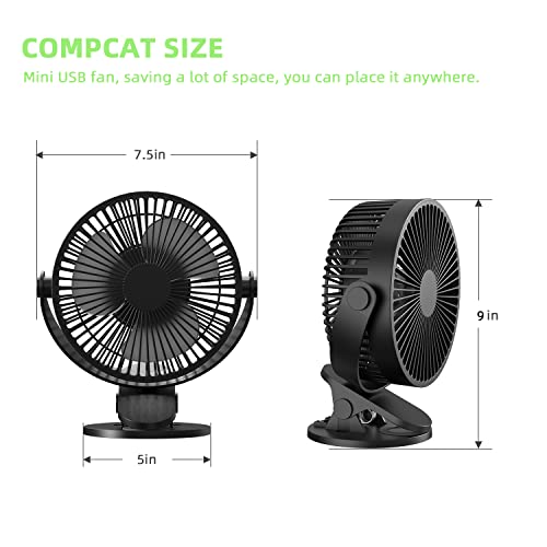 Ymumuda Desk Fan Clip On Fan, 3 Speeds Small Usb Fan, 6.5 Inch Rechargeable Portable Fan, Strong Airflow & 360°Rotation Adjustable, Powered By Usb, Sturdy Clamp For Office Desk - Black #TOP6