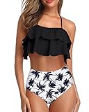Tempt Me Women Black and White Two Piece Swimsuits High Waisted Bikini Teen Ruffle Tummy Control...