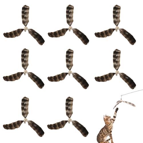 Fuulqgui 8 PCS Cat Wand Attachment Funny Spinning Feather Propeller Cat Toy Refill Cat Propeller Toy with Bell Cat Wand Attachment Replacement for Cats, Kittens, Cat Wand Toy