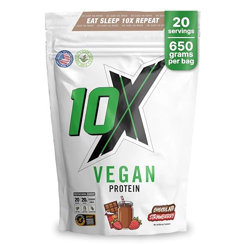 10X Athletic Vegan Protein Powder – Chocolate Strawberry, Plant-Based, Dairy-Free, Gluten-Free, No Soy or Sugar, Supports Muscle Growth & Recovery – Informed-Sport Certified, Delicious Taste