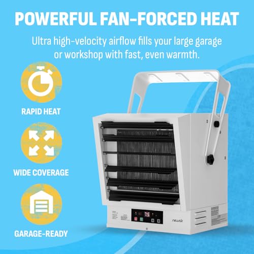 Newair Hardwired Electric Garage Heater 240V | 10000W Ceiling or Wall Mounted Shop Heater | Heavy Duty Fan-Forced Electric Shop Heaters for Garage | for Large Space (1605 Sq Ft) with Remote Control by NewAir - Image 3