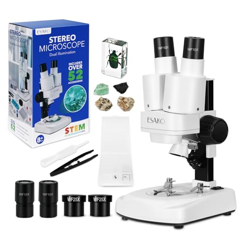 ESAKO Dual LED Kids Microscope - 52+ Piece Science Kit with Miner...