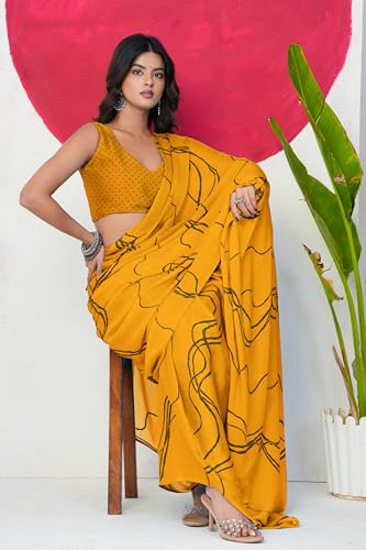 Image of MIRCHI FASHION Saree for Woman Chiffon Georgette Geometric Printed | Lightweight Farewell and Women's Office Sari with Blouse Piece