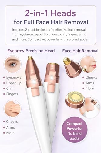 Image of ANTIL'S 2-in-1 Eyebrow Trimmer for Women | Facial Hair Remover for Face, Upper Lip, Chin, Cheeks & Nose | USB Rechargeable Epilator with Ring Light (White)