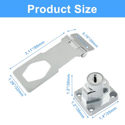 Image of Bivethoi 2Pcs Keyed Hasp Locks, 3 Inch, Stainless Steel, Silver | Twist Knob Keyed Locking Hasp, Keyed Different, For Small Doors, For Cabinets