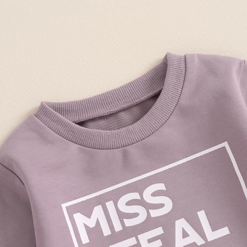 Baby Girl Fall Clothes Set Long Sleeve Letter Print Sweatshirt Pants Toddler Infant Outfits 6 12 18 24 Months 2T 3T (Solid Color Purple, 18-24 Months)