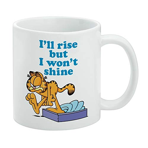 Garfield I'll Rise but I won't Shine Ceramic Coffee Mug Gift, 11oz, White