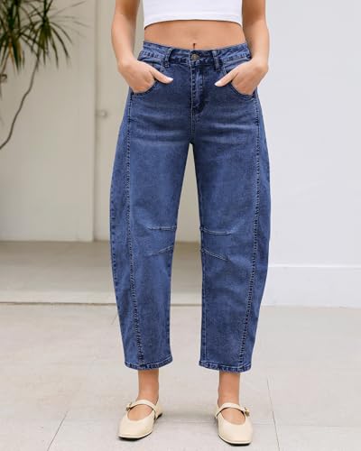 LookbookStore Barrel Jeans Women High Rise Womens Pants Trendy Light Wash Jeans Women Classic Blue Size X-Small Size 0 2 - image 2