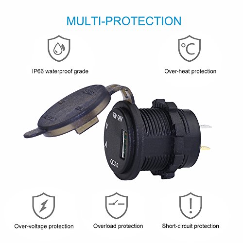 Cllena Waterproof Qc 3.0 Usb Charger Socket Power Outlet With Digital Voltmeter + Ammeter Monitoring For Car Boat Marine Rv Motorcycle Mobiles(Red) #TOP2