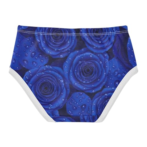 Deep Blue Rose Water Droplets Cute Panties Girl Toddler Underwear Floral Cotton Fancy Briefs Underpants 2t2