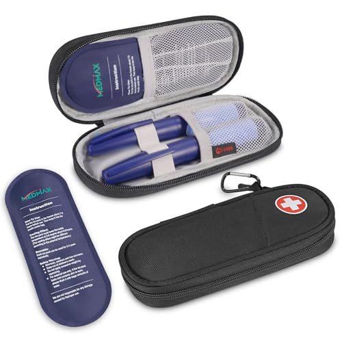 MEDMAX Insulin Kühltasche mit 2 Kühlakku, TSA Diabetiker Tasche, Isolierte Medikamententasche, Tragbare Diabetische Kühler Tasche für Insulin Pen und andere Diabetiker Zubehör, (Schwarz)