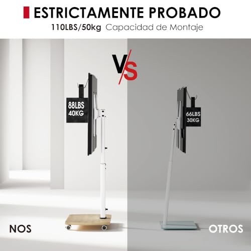 Miniatura 6 de Soporte De Tv Aokcos Enrollable Con Estante De Madera, Soporte De Tv Con Ruedas Para Tv De 32-65 , Soporte De Suelo Para Tv Regulable En Altura Giratorio, Máx Vesa 400x400mm 40kg