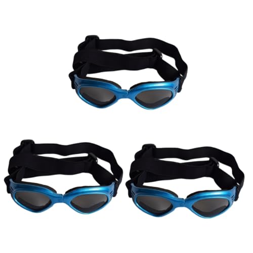 NOLITOY 3pcs Dog Sunglasses for Uv Protection Adjustable Straps Blue Frame Pet Goggles