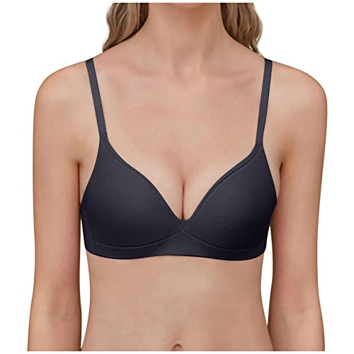 Hoxine Womens Lightweight Bra Female Smoothing Wire-Free Bras Seamless Small Chest Cup Underwear Everyday T-Shirt Bralette Black A #TOP6