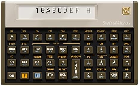 SwissMicros DM16L RPN Programmer's Calculator HP 16C Software, Grade 1 Titanium Casing, 64-Bit Bitwise Logic, USB-C