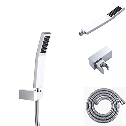 Latón macizo cabezal de ducha cuadrado de mano con manguera flexible Soporte,Montado en la pared,cromo Cover