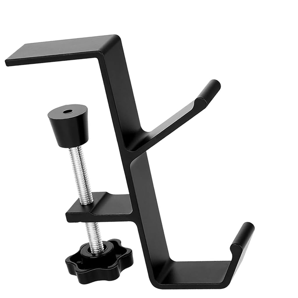 ZORBES® Aluminum Alloy Underdesk Hook Hanger, Metal Headphone Hanger, Screw Mounted Desk Dual-Hook Hanger Universal Adjustable Underdesk Organizer Hook for School Desk, Office Desk