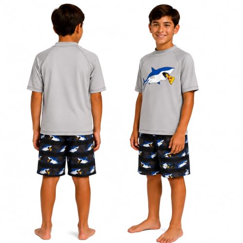 Image of iXtreme Boys Swim Set - 2 Piece Rash Guard Short Sleeve Swim Shirt and Boys Swim Trunks for Infants Toddlers & Big Boys
