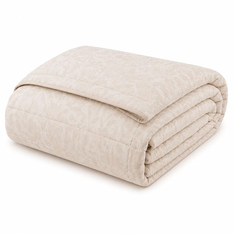 Rufino Díaz Colcha Prelavada Jacquard Alina + Funda de Cojín (Beige - 150 cm) - para una sensación acogedora y de Confort - Tejido Suave, Agradable y Resistente