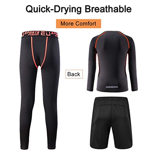 Image of 2 /3 /4 Pcs Boys Girls Base Layer Athletic Compression Leggings and Shirts Thermal Underwear Set Running Pants Tights