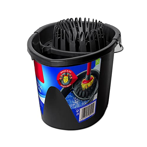 Escurridor de Cubos para Escoba, Cubo Limpieza de Fregona de Polipropileno Color Rojo/Negro, Capacidad 7 L - Longitud 37.5 x Profundidad 25 x Altura 23 cm -JUANIO-