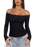 REORIA Womens Long Sleeve Off The Shoulder Tops Going Out Cute Basic Y2K Fall Fashion 2025 Outfits Clothes(Black Medium)