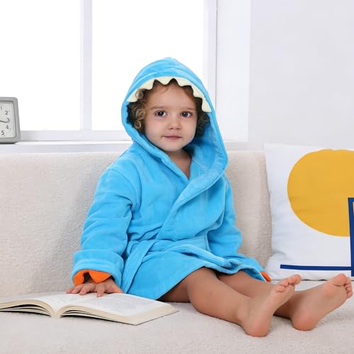 Image of MICHLEY Girls Boys Robe Cotton Towel Baby Dinosaur Style Hooded Bathrobe