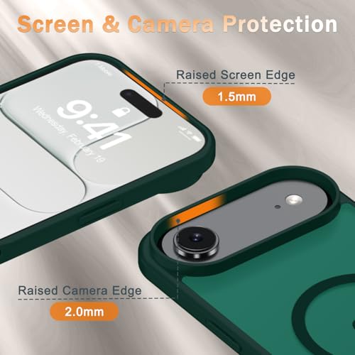 Image of YENAPOON for iPhone Air Case, Matte Magnetic Phone Cover [with 1 Screen Protector] [Support for MagSafe] [Shockproof Military Grade Protection] Translucent Frosted Back, Dark Green