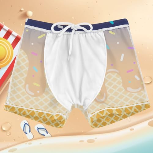 Boys Swim Trunks Quick Dry Kids Bathing Suit Blue Orange Ice Cream Toddler Swim Shorts Boardshorts Swimwear 3t4