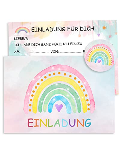 Wentsent 12x Einladungskarten Kindergeburtstag, Regenbogen Partyeinladungen zum Kinder Geburtstag für Jungen & Mädchen, Geburtstagsfeier Kinderparty, Geburtstagseinladungen Kinder