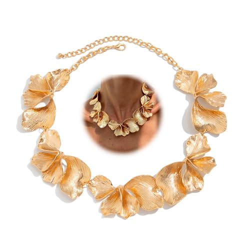 Chunky Gold Flowers Leaf Necklace for Women Exaggerated Ginkgo Biloba Leaves Floral Statement Necklaces Vintage Large Oversized Blossom Jewelry Gifts