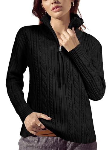 Saodimallsu Womens Cable Knit Cardigan Zip Up Collared Long Sleeve Vintage Sweater Loose Open Front Coats2