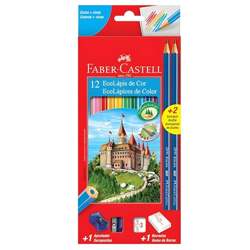 Lápis de Cor Faber Castel, Papel A4, Chamequinho, Material Escolar, Kit Completo, Apontador, Lápis d
