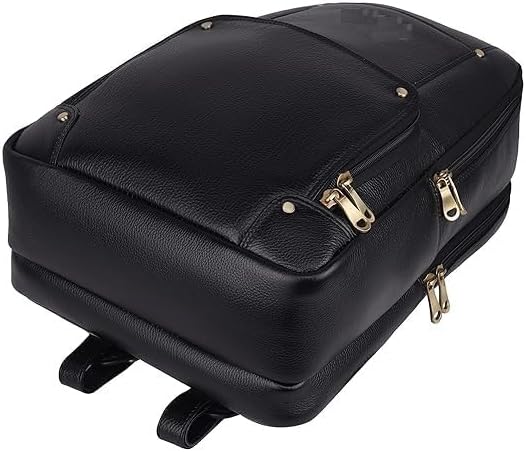 LV Full Grain Natural Leather Laptop Backpack For Men And Women Office And College 17 Inch Backpack Bag, Black, M, Backpacks