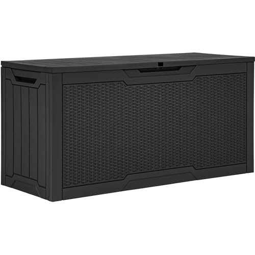 YITAHOME 80 Gallon Outdoor Storage Box, Large Water Resistant Resin Deck Box, Indoor Outdoor Lockable Rattan Storage Container for Patio, Garden, Cush