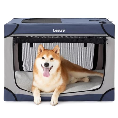 Lesure 犬 ソフトクレート 折りたたみペットケージ ペットケージ 小型犬 猫用 マット付き 持ち手付き 持ち運び便利 組み立て簡単 4つの入り口 通気 急な来客 病院 アウトドアなどに最適 グリーン L76xW53xH53CM