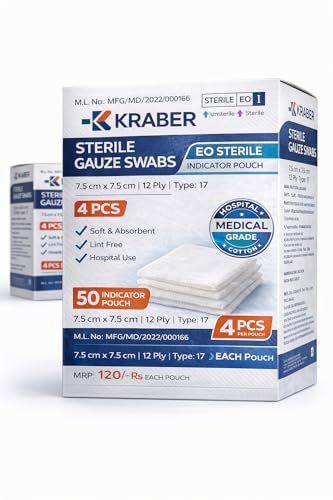 Image of Sterile Gauze Swabs 7.5cm x 7.5cm 12 Ply American Fold - 4 Pack | 100% Cotton ETO Sterilized | Medical Grade Wound Dressing Pads for First Aid & Surgical Use (60, Sterile Gauze)
