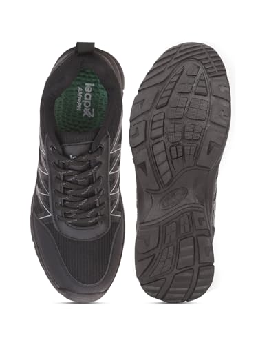 Image of Liberty Leap7x MOUNTAIN2E Men Sports Lacing Running Shoes - Black & Olive Green | Comfortable and Durable - Suitable for Lace-Up Walking, Gym, Jogging and Outdoor Shoes for Man - Cushioned Footbed