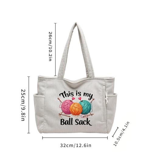 Bolso tote de pana para mujer con estampado de ovillos de lana miniatura 5