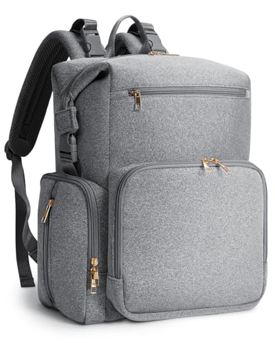 Image of CEI-CEI Neoprene Diaper Bag Backpack with Insulated Pockets, Large Newborn Baby Maternity Bags Travel Tote with Changing Pad (Grey)