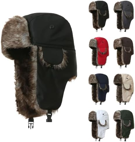 Trapper Warm Russian Trooper Hat Winter Skiing Cap Women Men Windproof Faux Fur Linning Hat for Cold Weather Vacation
