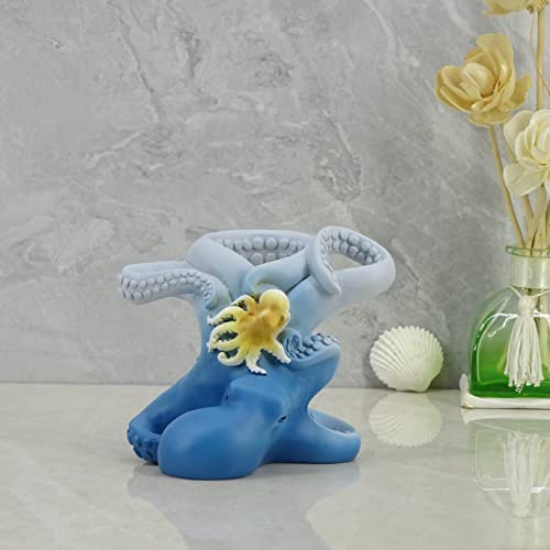 SHANCO Resin Octopus Mother and Baby Toothbrush Holder, Beach Bathroom Accessory,Ocean Theme Octopus Family Bathroom Decor,Coastal Decor (Ocean Blue) - Image 2