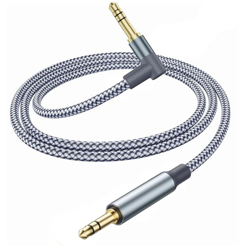 Ticenpe Aux Kabel Audio Kabel 3,5mm Klinkenkabel [1,2M] 90 Grad Aux Kabel mit Winkelstecker, Nylon Geflochtenes Kabel Stereo Klinke auf Klinke für Kopfhörer,Autoradio,Handy,PC,Soundbar,Stereoanlage