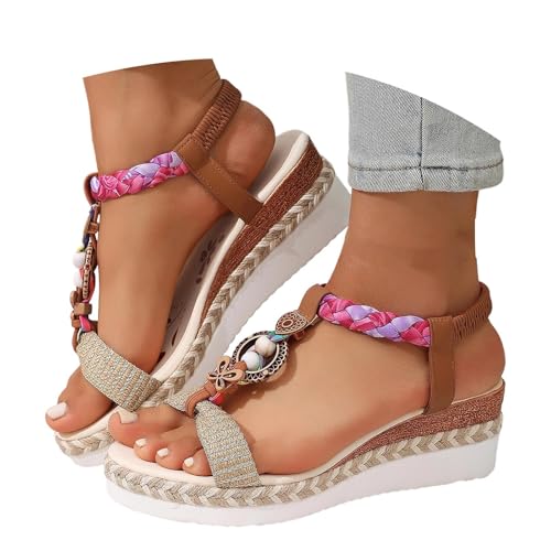 Chaussure femme sandales bohèmes été à talon mi-haut et bout ouvert