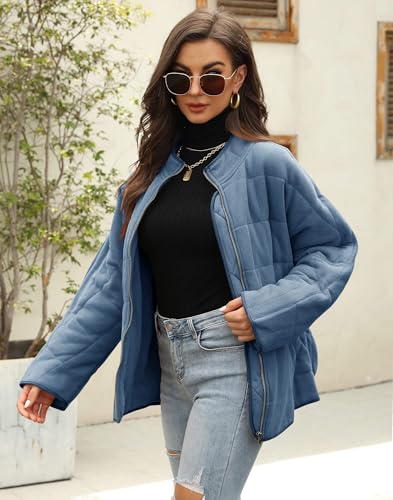 Womens Dolman Lightweight Quilted Jackets Zip Up Long Sleeve Stand Neck Warm Winter Outwears2