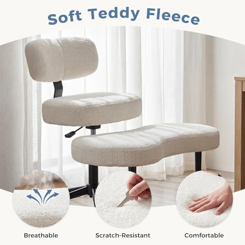 Image of DUMOS Ergonomic ADHD Meditation Office Desk Chair with Adjustable Backrest, Cross Legged Chair Height Adjustable with 360 Swivel Footstool, Yoga Stool for Home Office, Teddy Fabric White