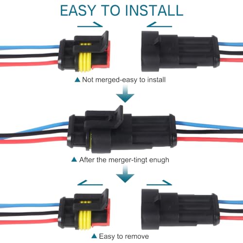 Conector de 3 pines impermeable para cables de coche y barcos, pack de 10 unidades 3