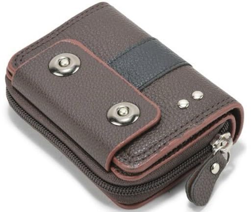 Image of 9 Slot RFID Genuine Leather Credit Debit Card Holder Wallet Money Zipper Coin Purse for Men & Women (Brown)