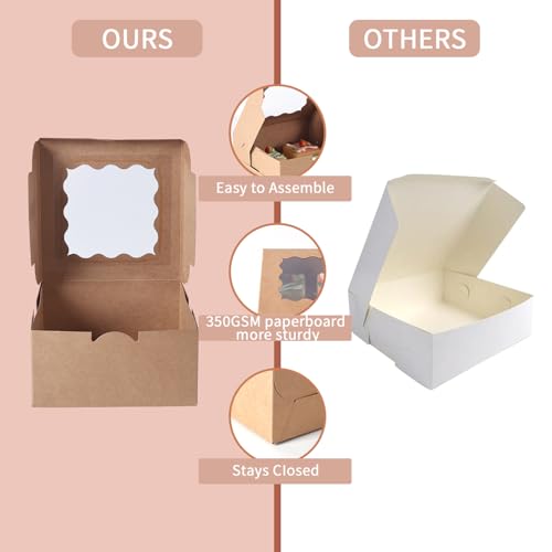 PFAMKEER 36 pcs 6x6x3 Inches Small Cake Box with Window, Bakery Pastry Cookie Boxes, Mini Pie for Pastry,Dessert,Strawberries,Chocolates, Cupcakes with paper stickers (Brown) by PFAMKEER - Used condition - Image 4